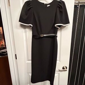 Calvin Klein Black Midi Dress with White Sleeve Trim